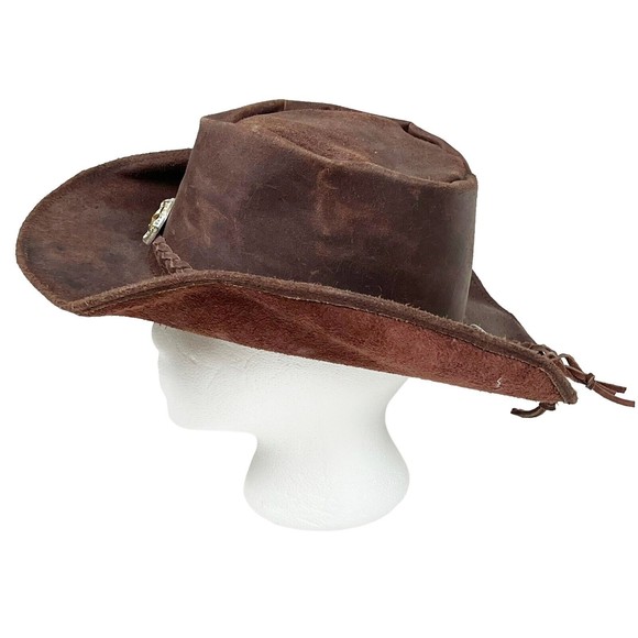 Unisex Brown Genuine Leather Western Hat Small Country Braided Metal Star Texas main image 8